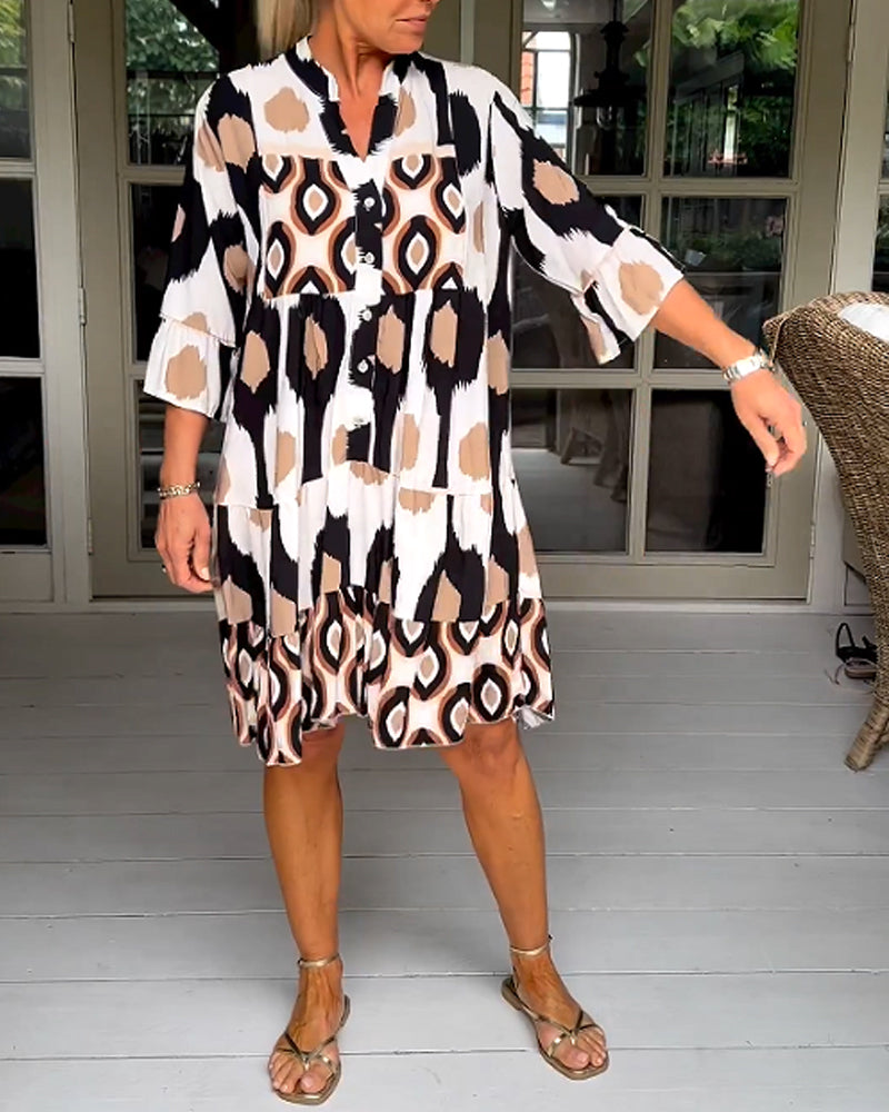 Lightweight Printed 3/4 Sleeve Dress