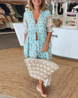Casual printed V-neck half-sleeve dress