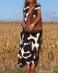 Patterned Deep V Midi Dress
