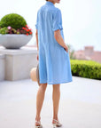 Breezy Button-Up Blue Shirt Dress