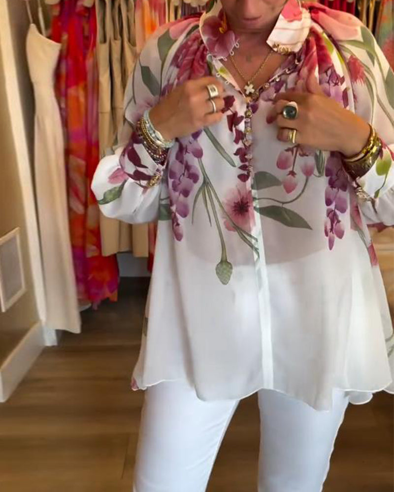 Printed Casual Lantern Sleeve Top