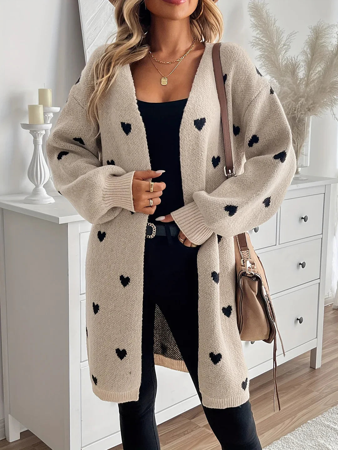 Julia Cozy Cardigan with Heart Pattern Design