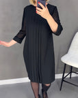 Pleated patchwork mesh solid color dress