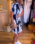 Printed lapel short sleeve dress