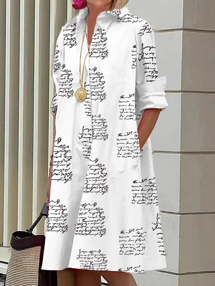 Stylish Dress Featuring Letter Print and Pockets
