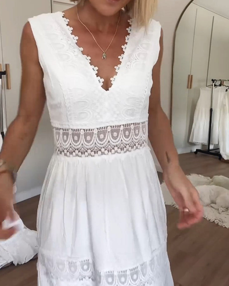 Casual Tank Dress with Elegant Lace V-Cut