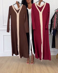 Contrast color v-neck slit elegant dress