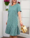 Polka dot print short sleeve casual dress