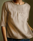 Elegant Mid Sleeve Shirt with Soft Pleats