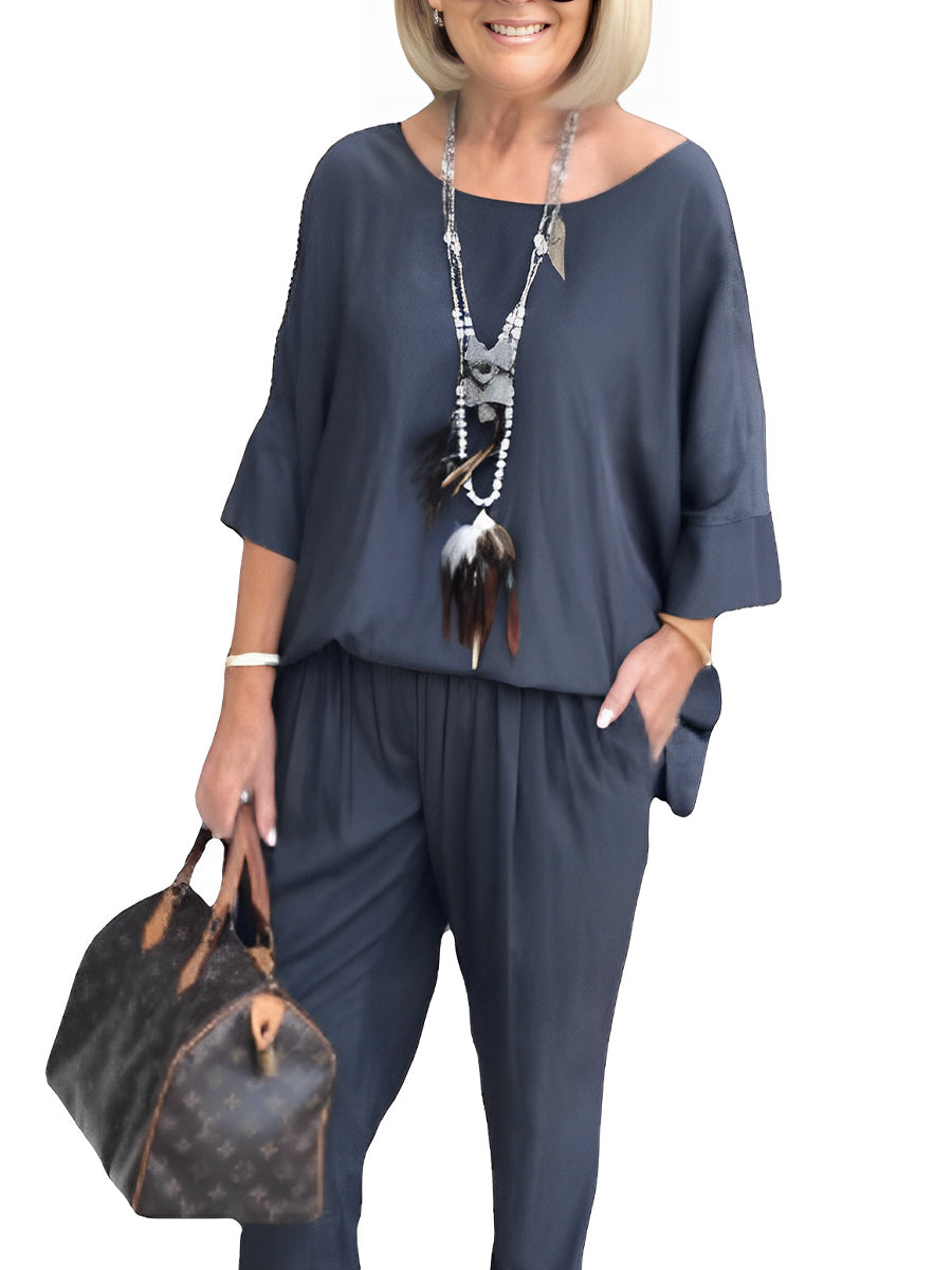 Sleeves Round Neck Casual Two Piece-Set
