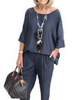 Sleeves Round Neck Casual Two Piece-Set