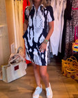 Printed lapel short sleeve dress