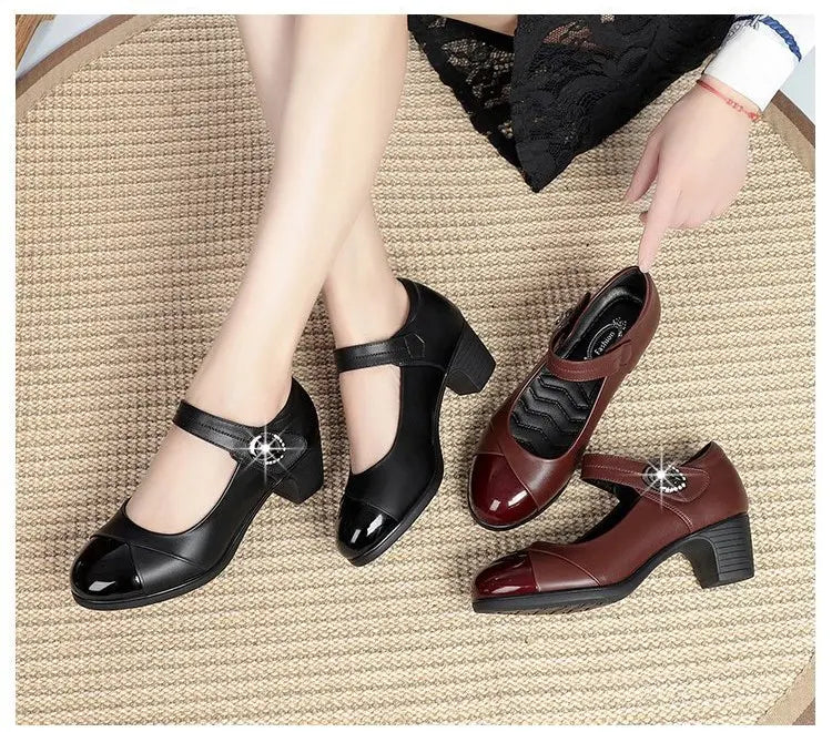 Round Women's Shoes – Genuine Leather with Soft Sole for Ultimate Comfort
