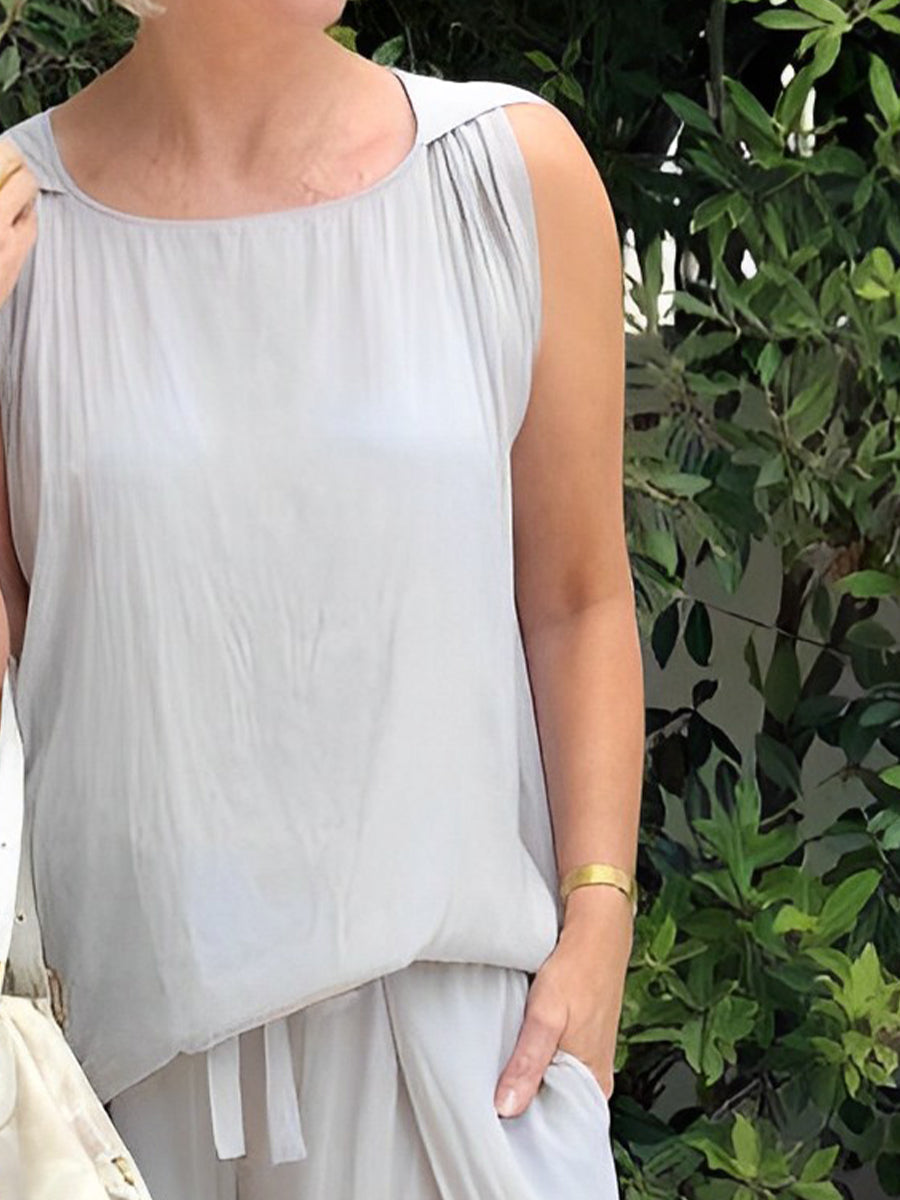 Sleeveless Loose Cropped Two-Piece Set