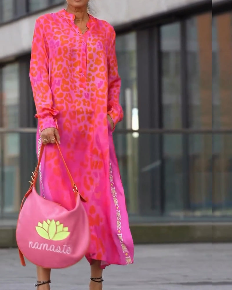 Long-Sleeve Leopard Print Dress
