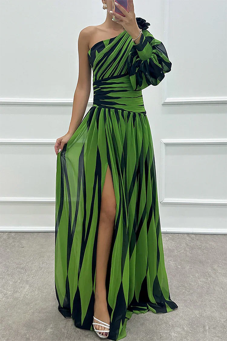 Elegant Striped One Shoulder Maxi Dress
