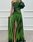 Elegant Striped One Shoulder Maxi Dress