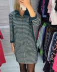 Lapel Dress with Pocket and Plaid