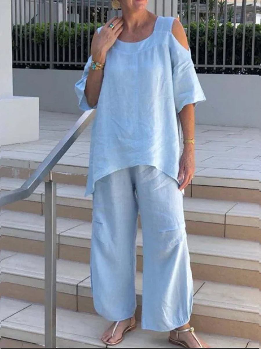 Pullover Short Sleeve Two Piece-Set