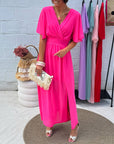 V-Neck and Waist in Chiffon Dress