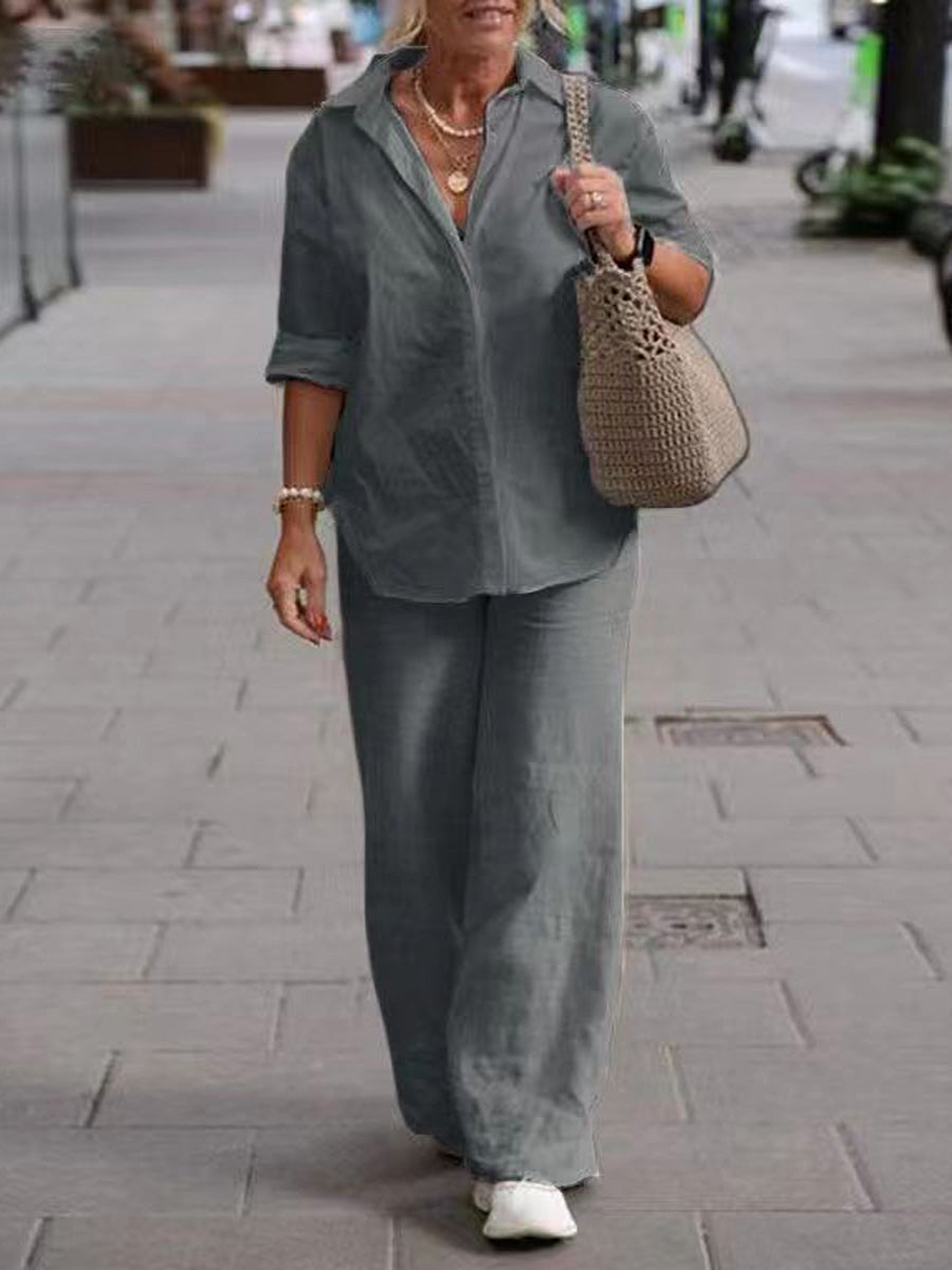 Long-Sleeved Shirt & Pants Two-Piece Set