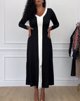 Contrast color v-neck slit elegant dress