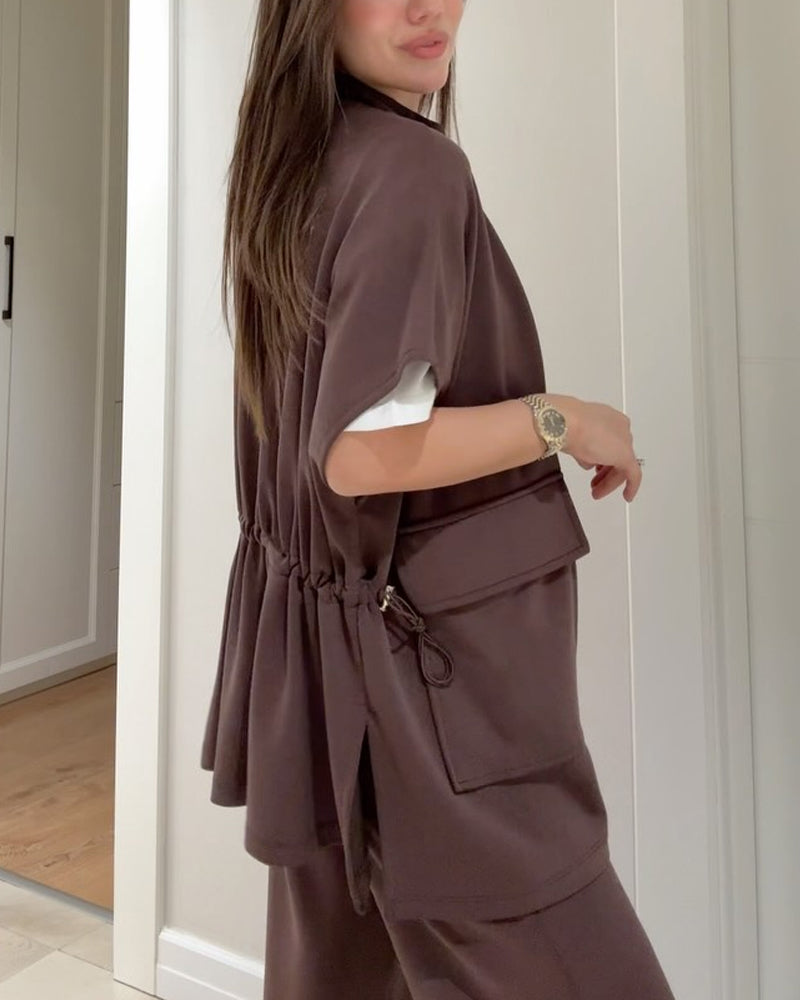 Chic Top and Pants Outfit with Stretch Waist