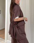 Chic Top and Pants Outfit with Stretch Waist