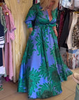 Long Sleeve V-Neck Fitted Swing Dress