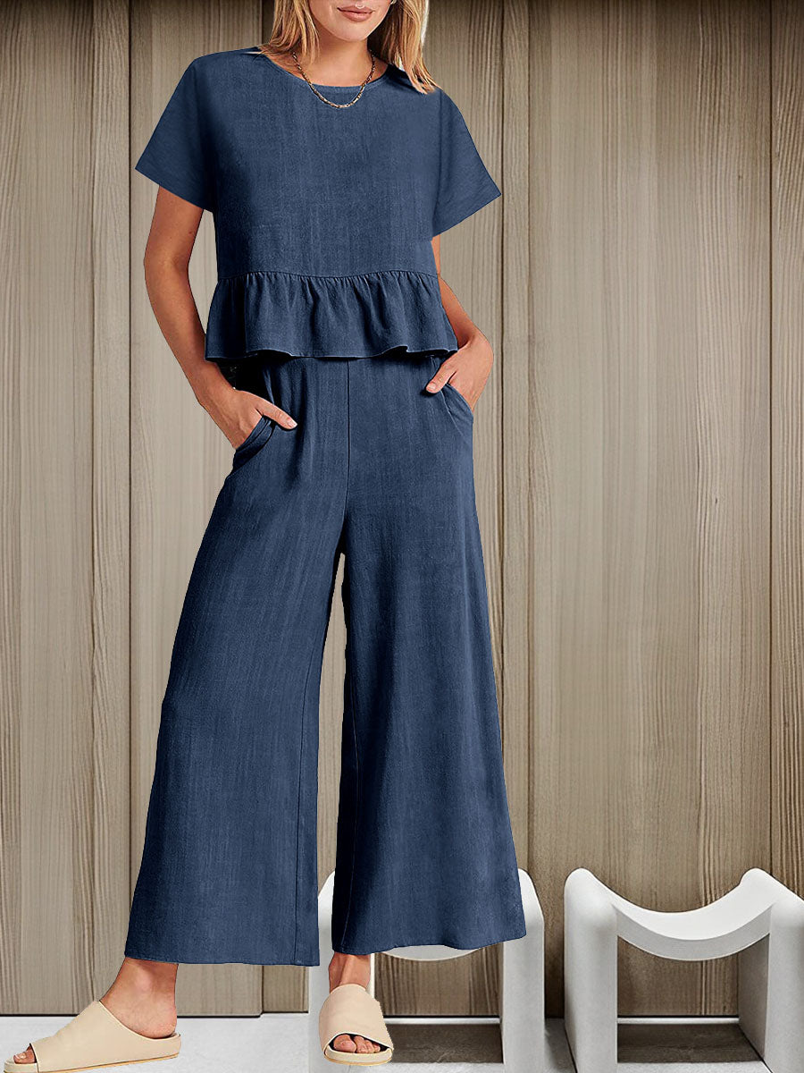 Short-sleeved Pleated Vest Two-Piece Set