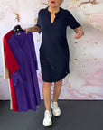 Solid-color V-neck dress