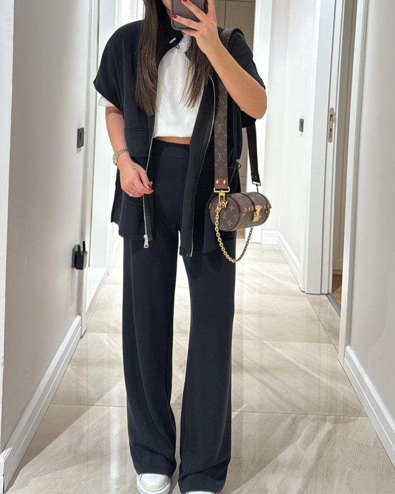 Chic Top and Pants Outfit with Stretch Waist