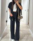 Chic Top and Pants Outfit with Stretch Waist
