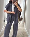 Chic Top and Pants Outfit with Stretch Waist