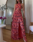 Floral Print Open Back Dress – Soft-Touch Statement Piece for Vacation Nights and Outdoor Events