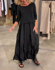 Solid color top suspender dress two piece set