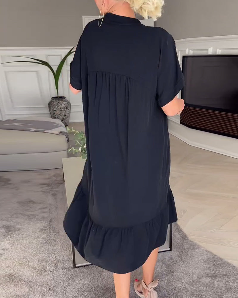 Flowy V-Neck Dress with Soft Pleats