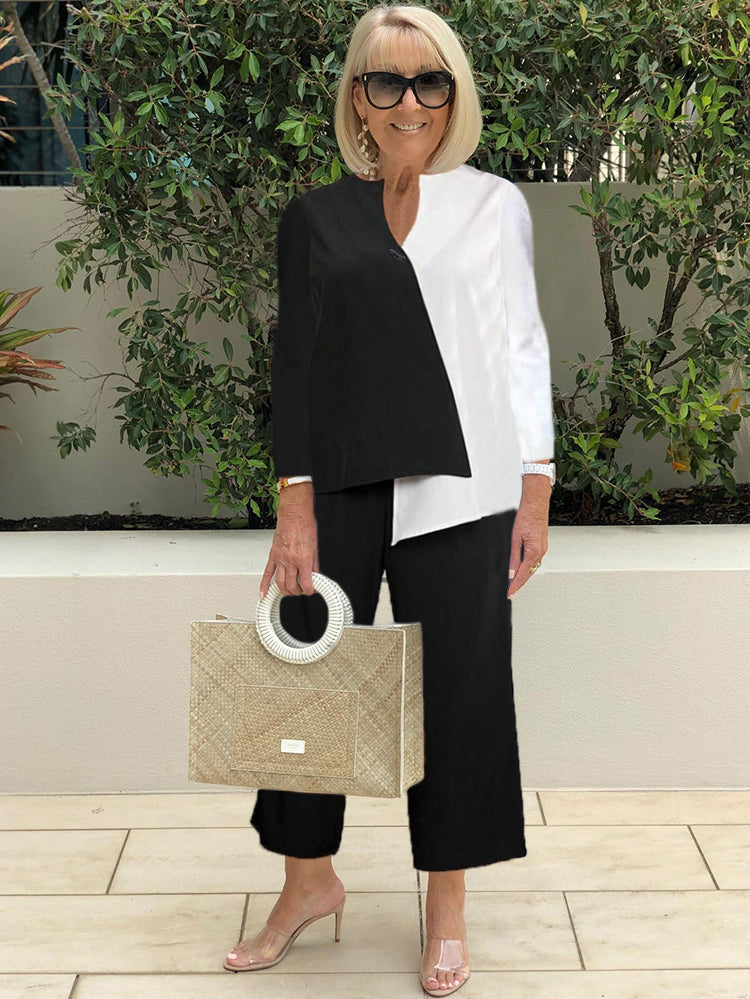 Asymmetrical Hem Top & Pants Two Piece Set