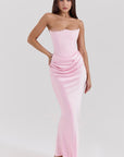 Elegant Retro Solid Color Strapless Party Dress