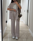 Chic Top and Pants Outfit with Stretch Waist