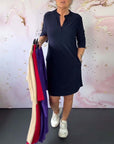 Solid-color V-neck dress