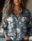 Retro Floral Print Blouse with Soft Fit