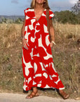 Patterned Deep V Midi Dress
