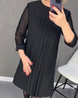 Pleated patchwork mesh solid color dress