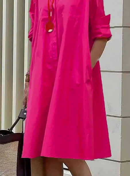 Long Sleeve Pocket Mid-Length Dress