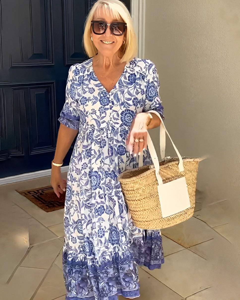 Deep V Half Sleeve Boho Tunic Dress