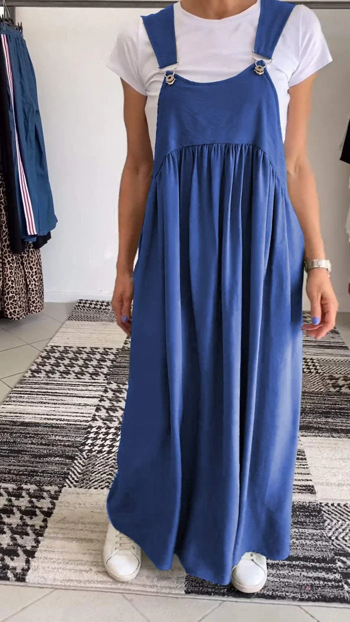 Solid Color Casual Dress with Straps