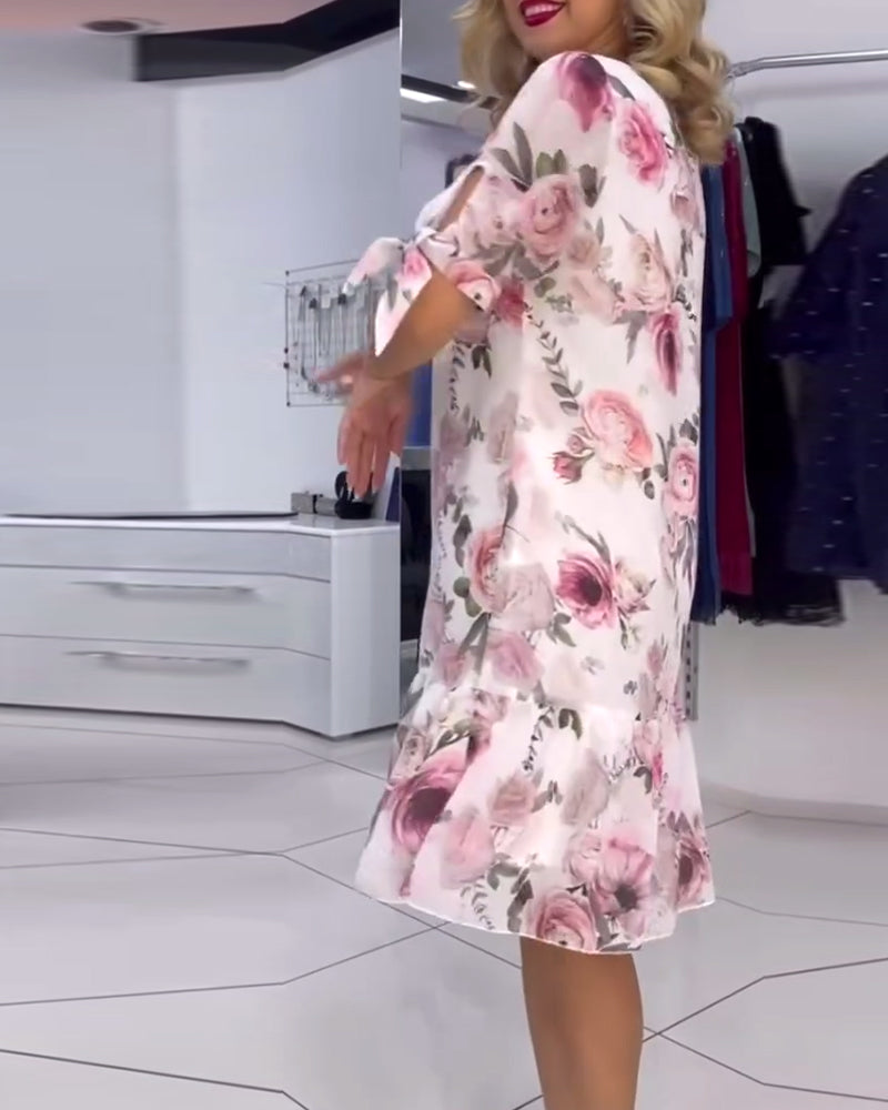 Floral print round neck elegant dress
