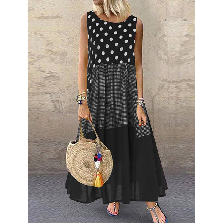 Sleeveless Summer Dress with Polka Dot Print