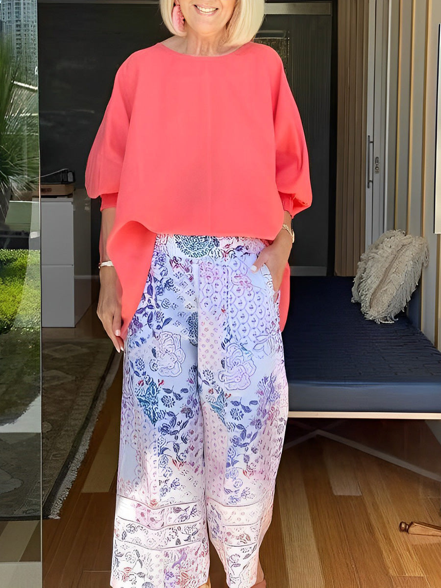 Three-Quarter Sleeves Printed Two-piece Set